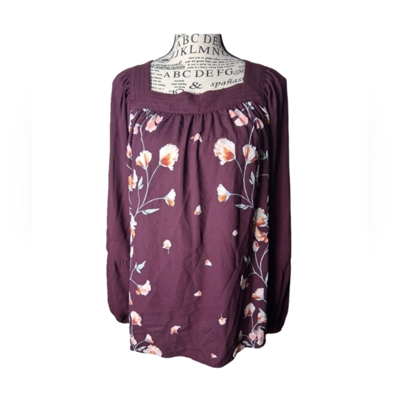 LC Lauren Conrad Tops - Lauren Conrad Medium Floral Top Long Sleeve Purple